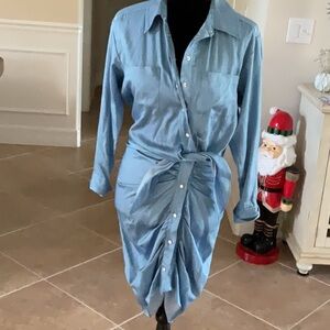 Veronica Beard Sierra ruched shirt dress, blue, size 4